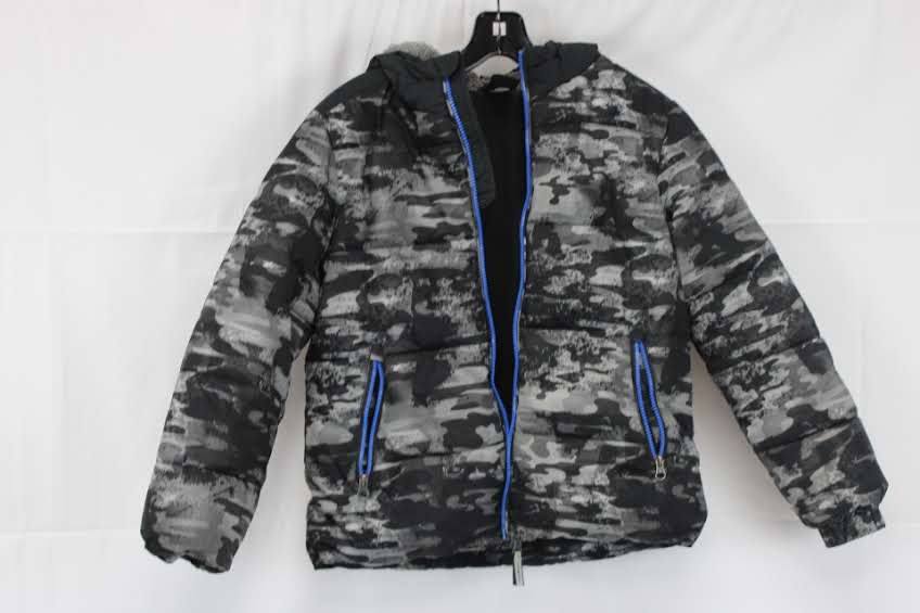 Zero X Posur fleece lined jacket w/hood, blk/gray camo, Boy's 10-12