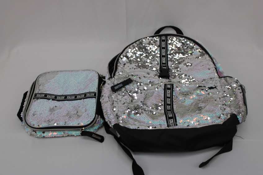 Justice sequin backpack w/insulated lunch bag