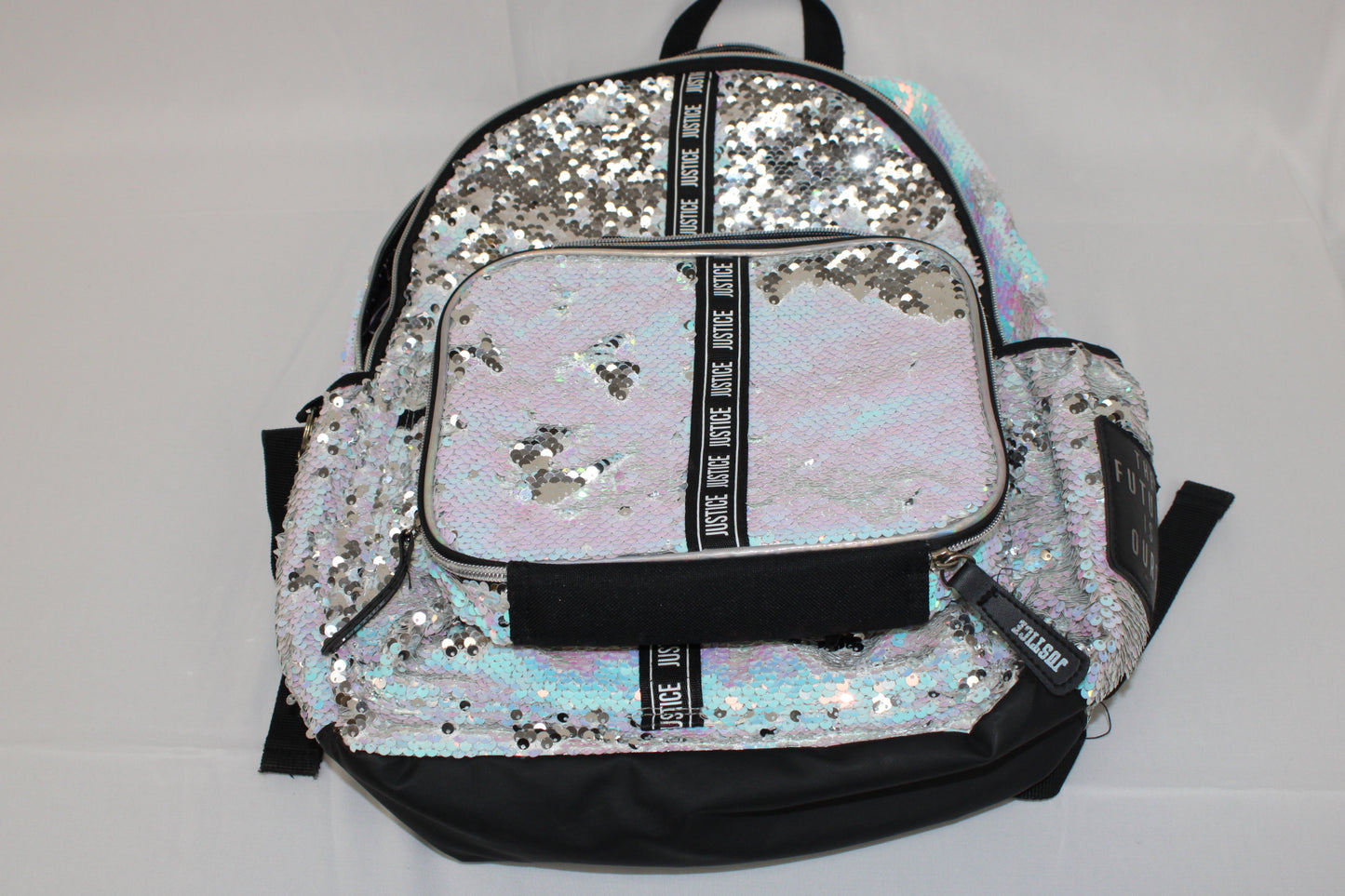 Justice sequin backpack w/insulated lunch bag