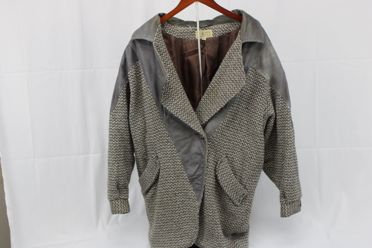 Concept vintage leather tweed coat, gray, Men's M