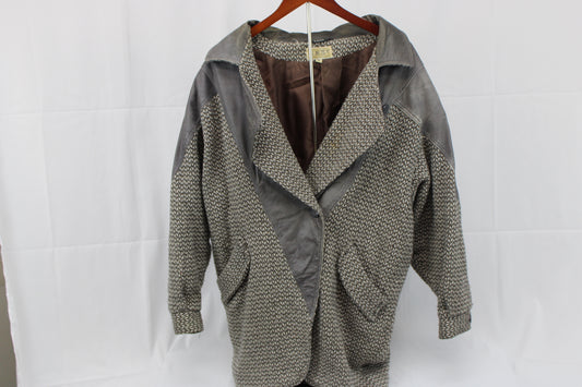 Concept vintage leather tweed coat, gray, Men's M