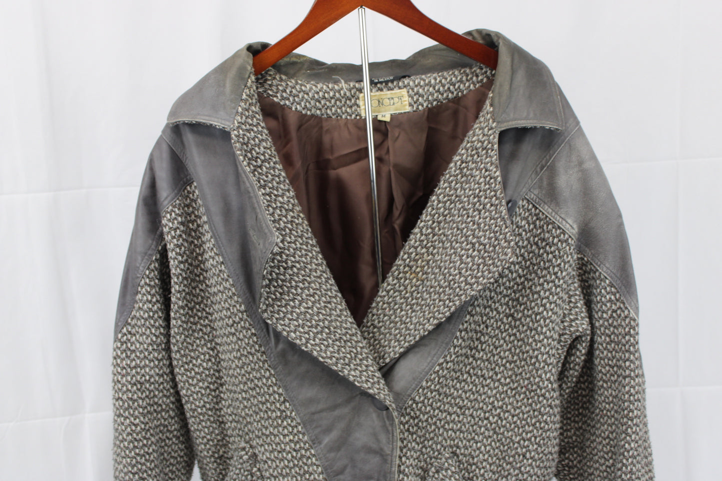 Concept vintage leather tweed coat, gray, Men's M