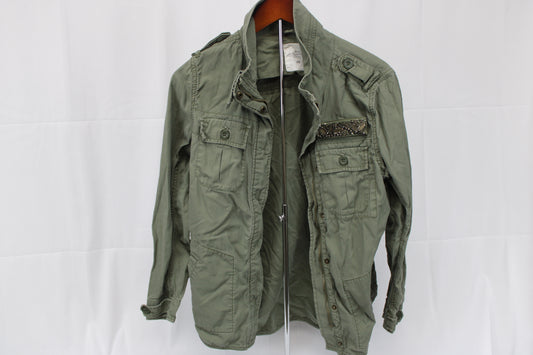 H & M full zip denim flight jacket, olive, Women's 6
