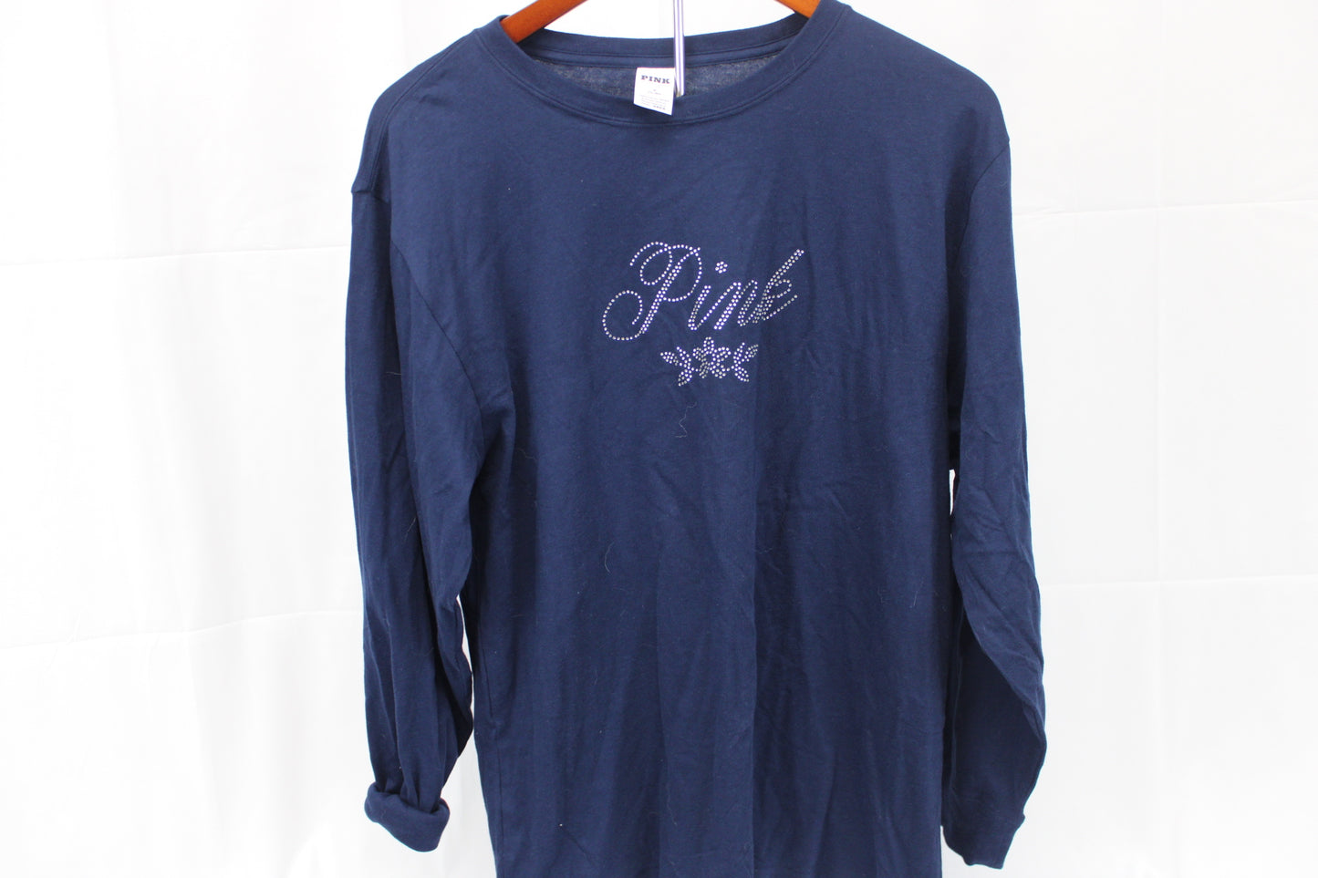 Pink long sleeve bedazzled cotton t-shirt, Women's M
