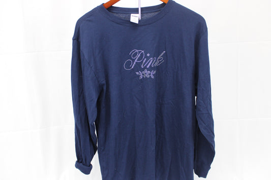 Pink long sleeve bedazzled cotton t-shirt, Women's M
