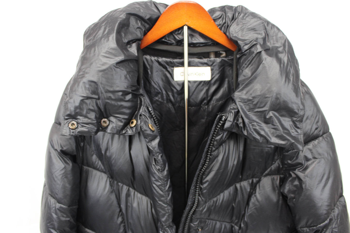 Calvin Klein long nylon insulated down jacket, Women's M