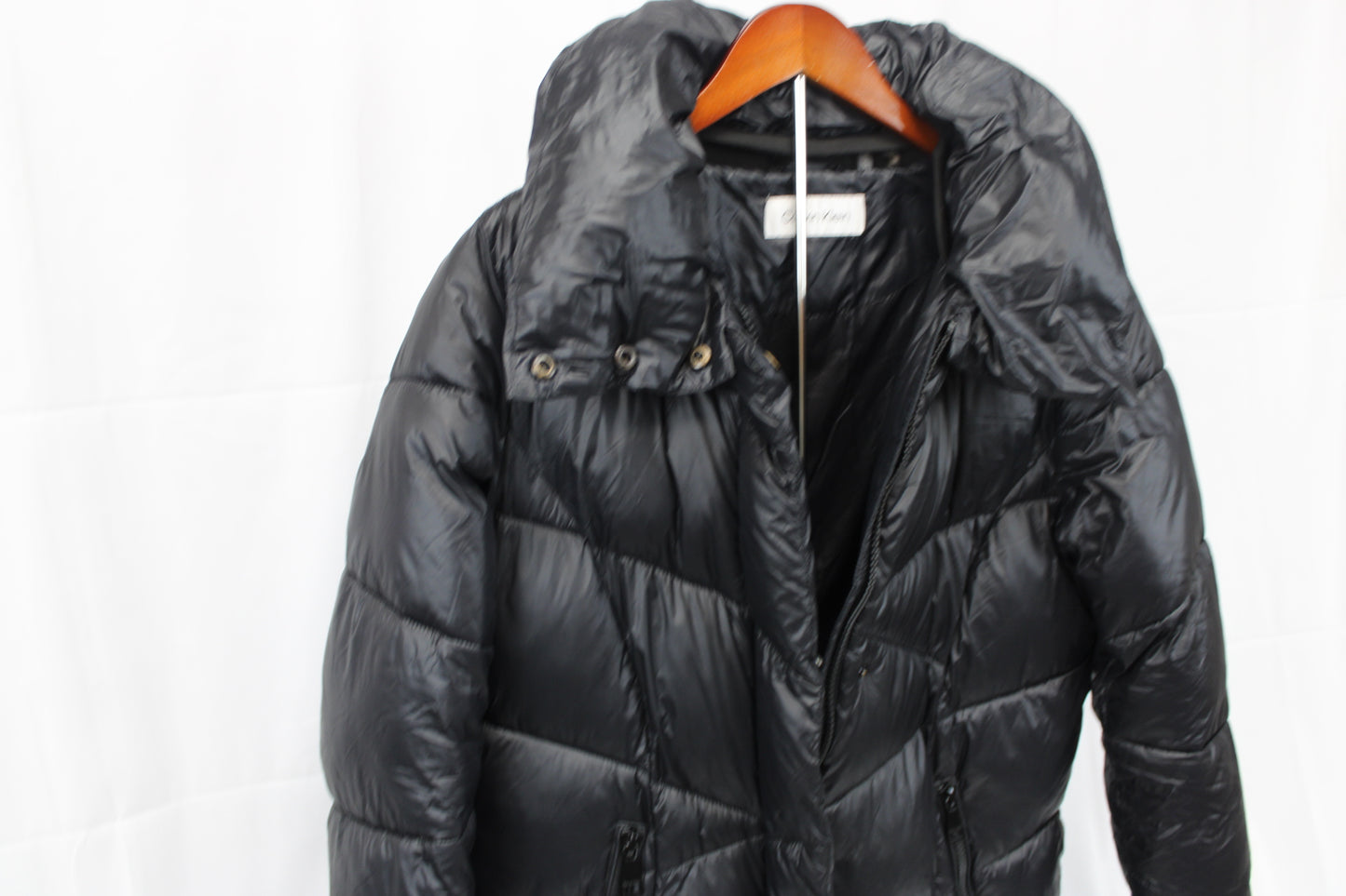 Calvin Klein long nylon insulated down jacket, Women's M