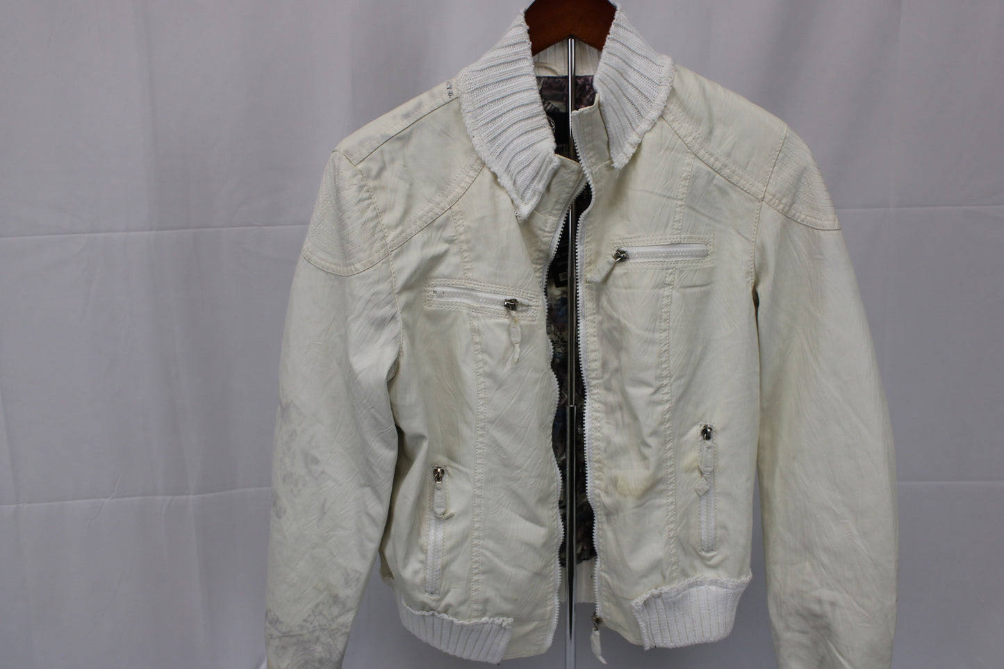 Opulence lined white leather bomber style jacket, Women's XL