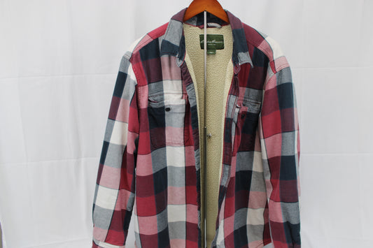 Eddie Bauer fleece lined plaid flannel jacket, Men's XL