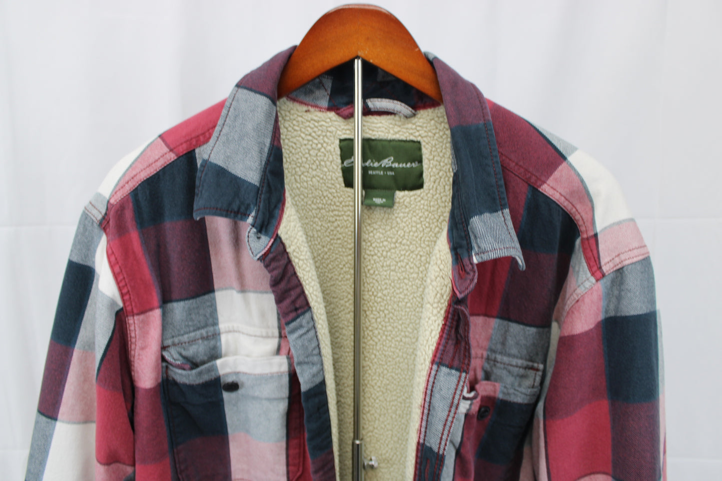 Eddie Bauer fleece lined plaid flannel jacket, Men's XL