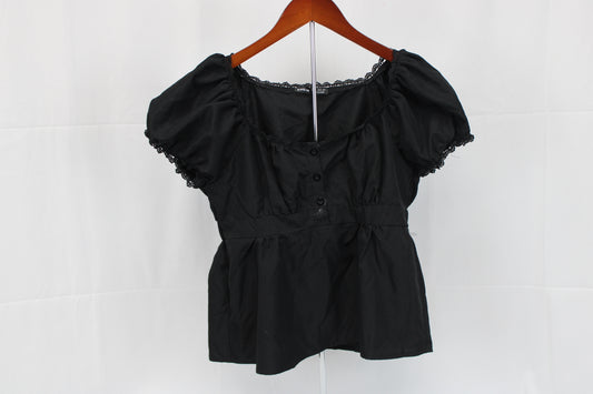 Shein 3 button polyester blouse, black, Women's S