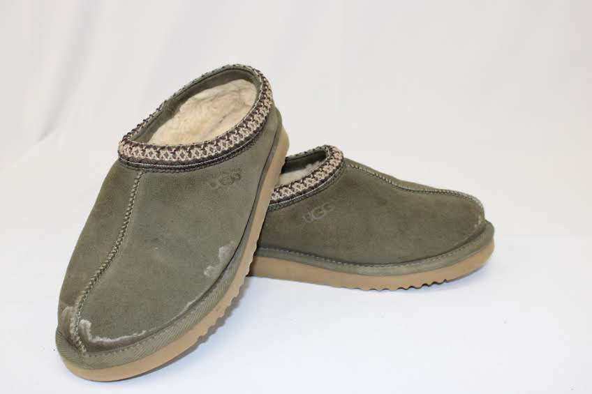 Ugg Tasman lined slipper, olive, moisture discoloration, Women's 9
