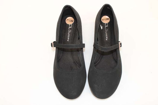 Chinese Laundry black suede low wedge heel, Women's 7.5