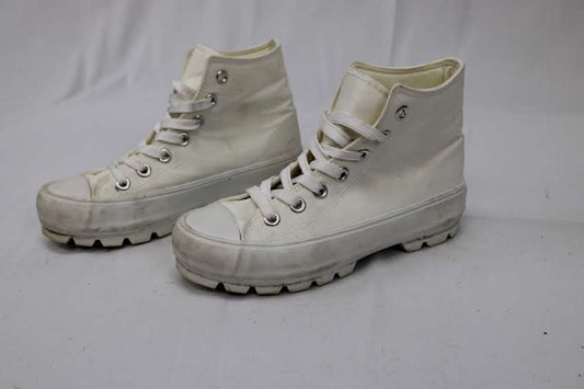 Sincerely Jules Vespa chunky sole boot, white canvas, Women's 7