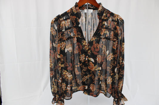 Evereve sheer v-neck floral blouse, Women's S