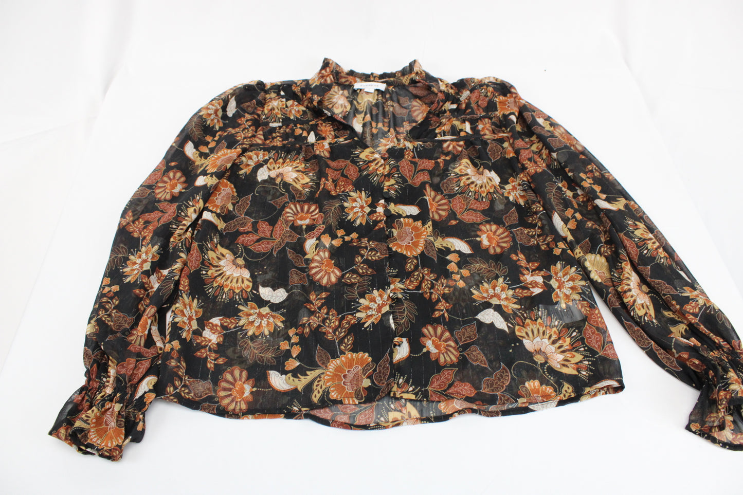 Evereve sheer v-neck floral blouse, Women's S