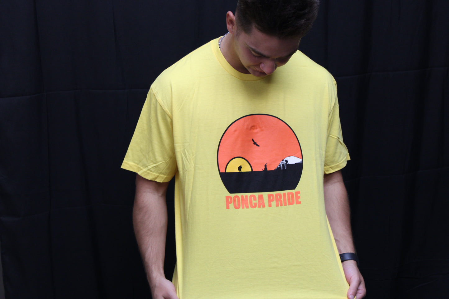 Ponca Pride landmark graphic t-shirt, yellow, Youth S-XL