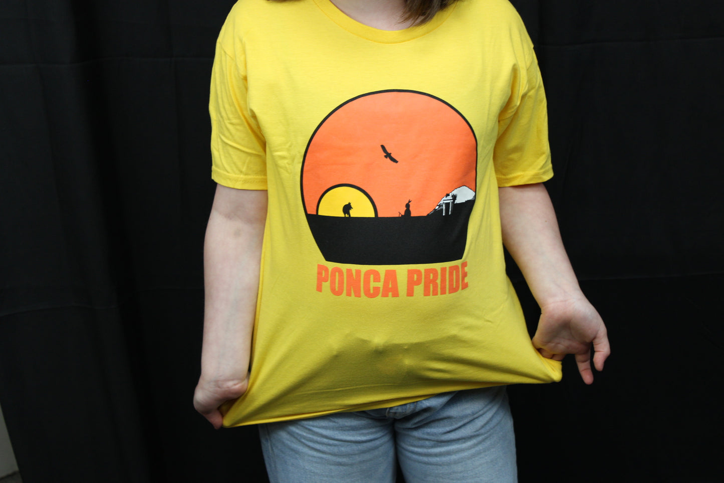 Ponca Pride landmark graphic t-shirt, yellow, Youth S-XL