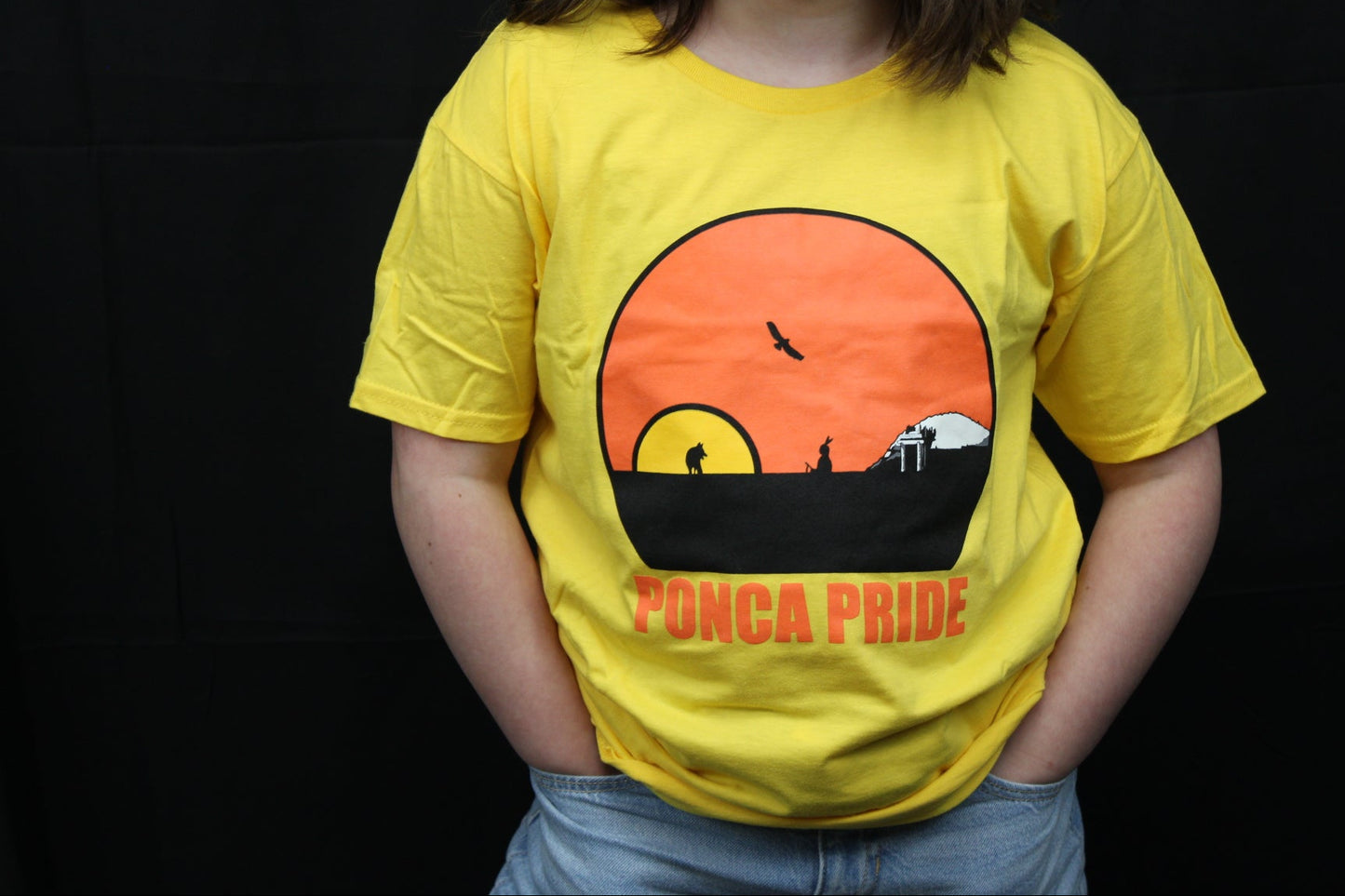 Ponca Pride landmark graphic t-shirt, yellow, Youth S-XL