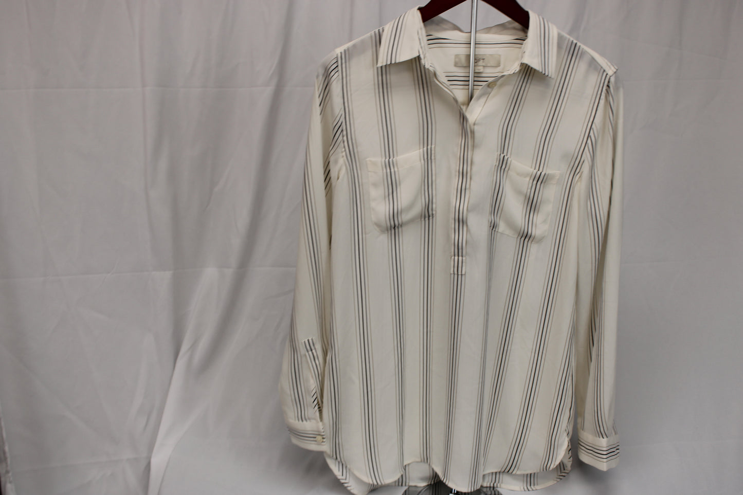 Ann Taylor Loft long sleeve striped blouse, cream, Women's S
