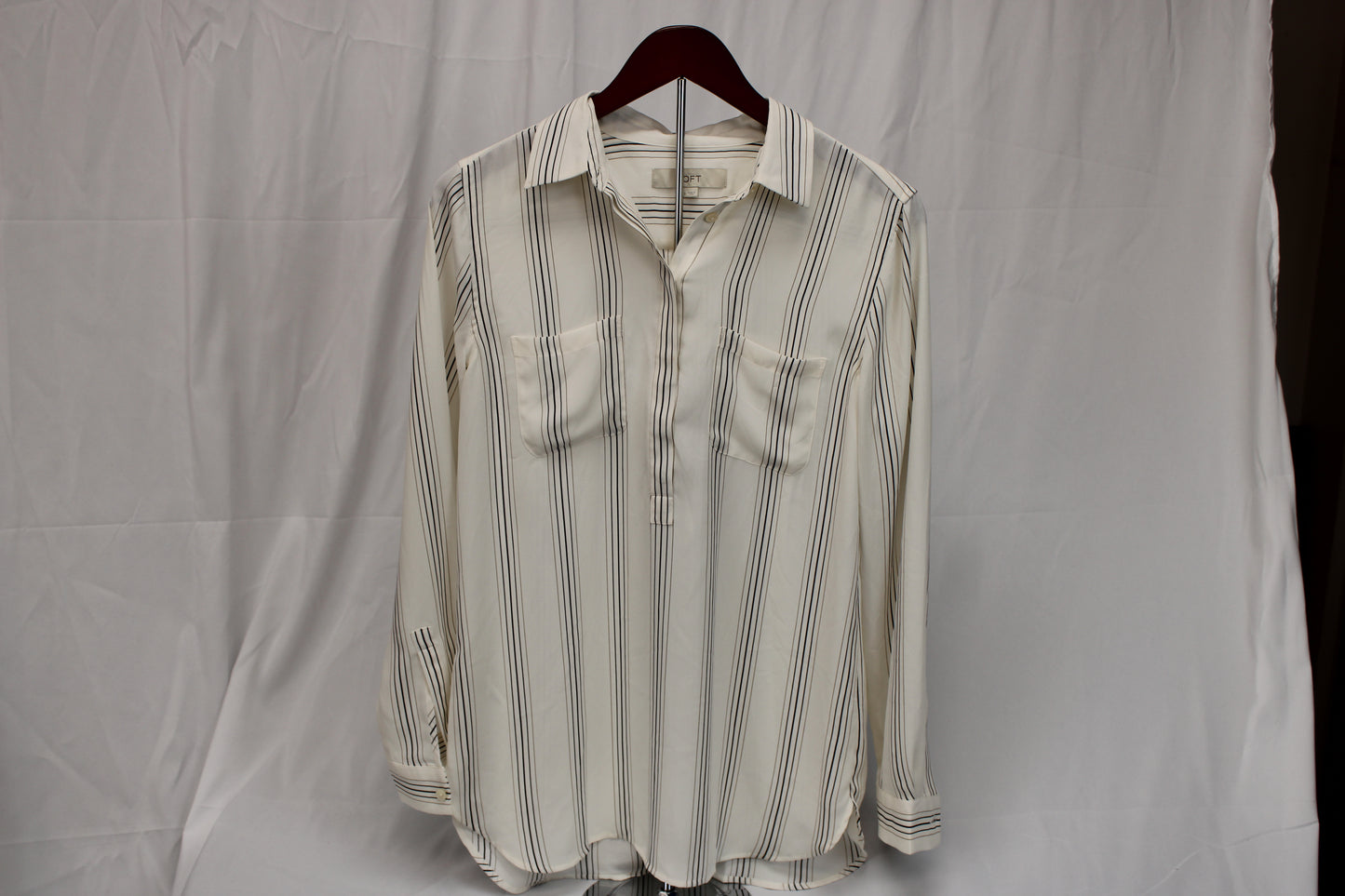 Ann Taylor Loft long sleeve striped blouse, cream, Women's S