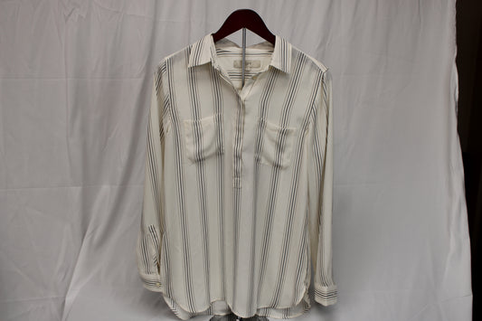 Ann Taylor Loft long sleeve striped blouse, cream, Women's S