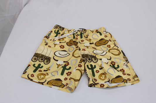 Cowboy themed board shorts with mesh liner, Boy's XL