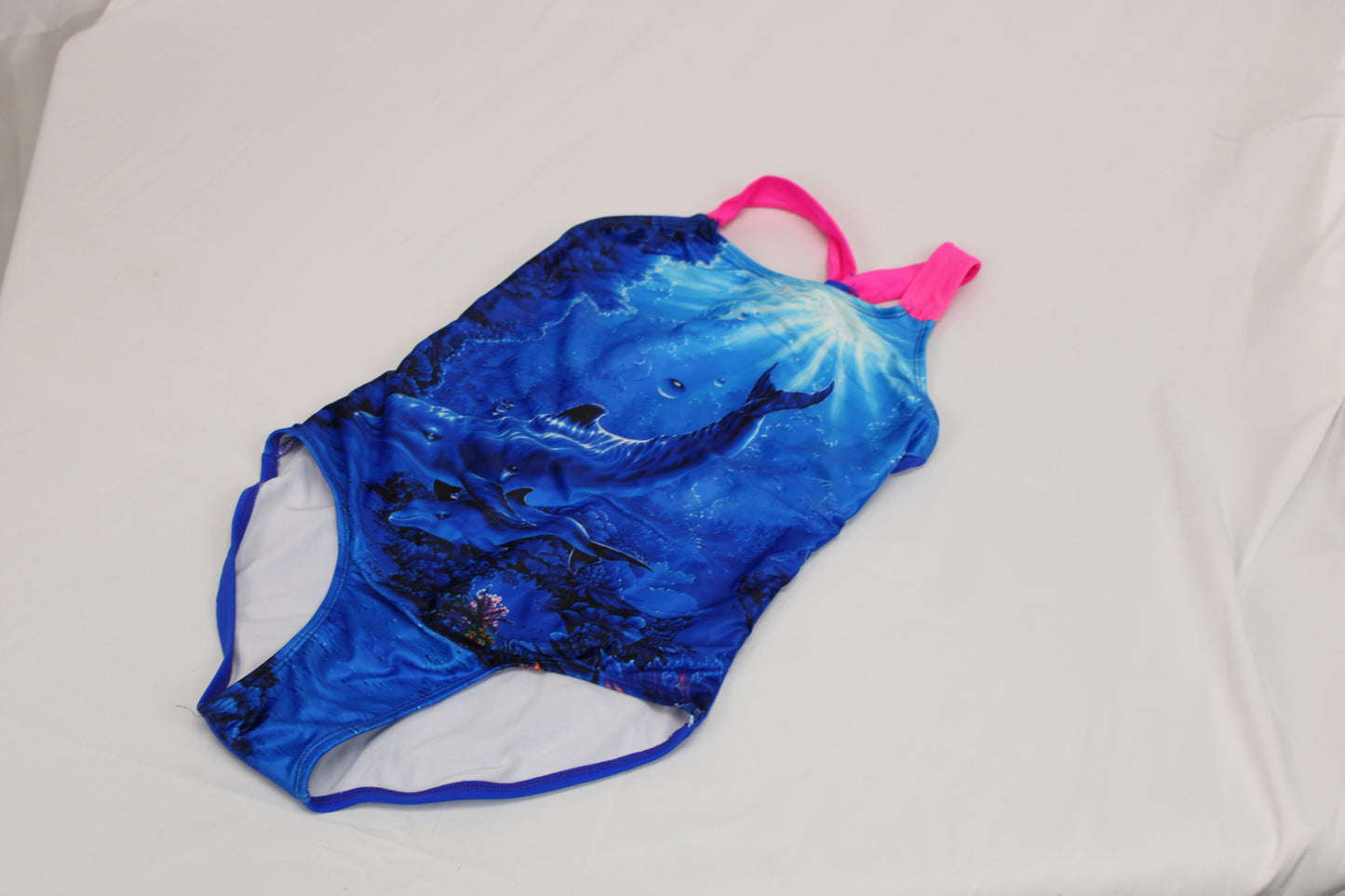 One piece blue whale print swimsuit, Girl's 10/12