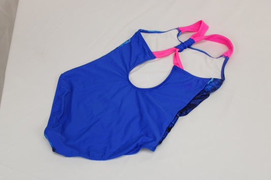One piece blue whale print swimsuit, Girl's 10/12
