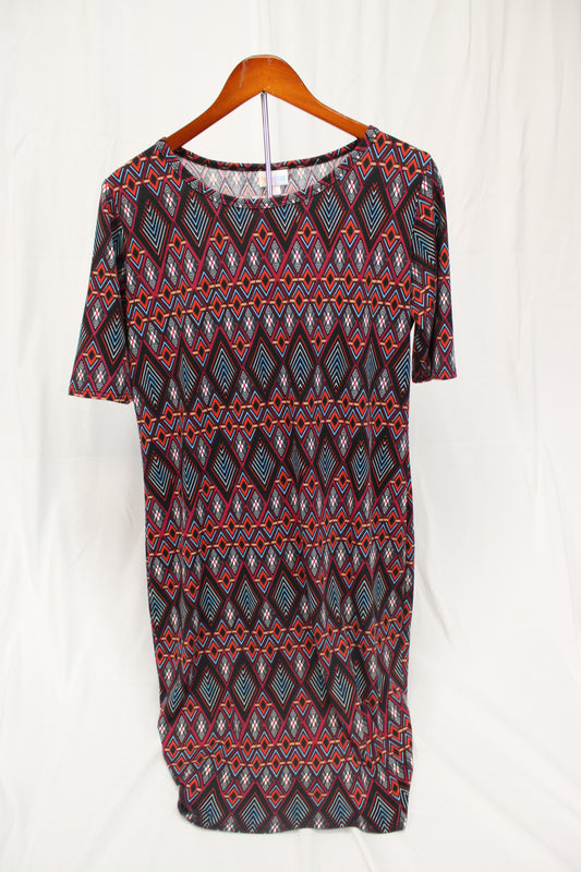 Lula Roe full length short sleeve patterned dress, Women's XL