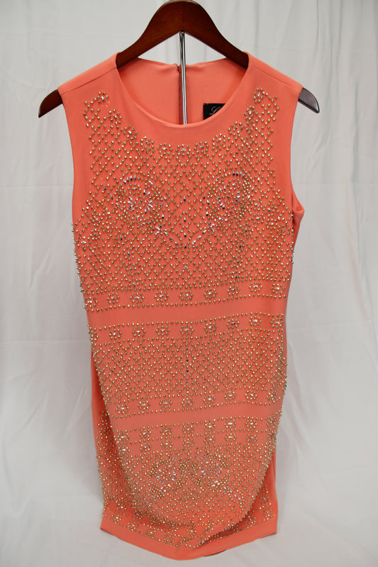 Frank Lyman beaded sleeveless midi dress, peach, Women's 10