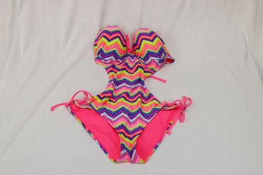 Joe Boxer one piece chevron pink swimsuit, Women's M