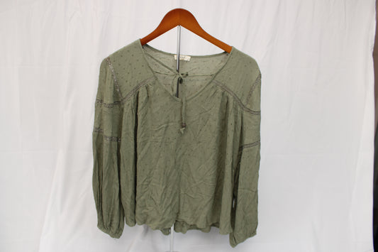 Easel long sleeve v-neck blouse, olive, Women's L