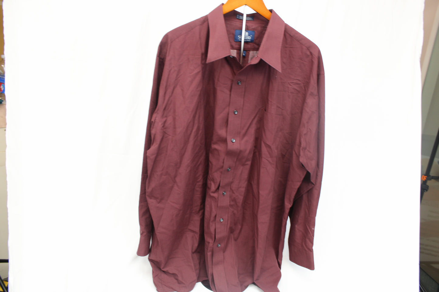 Stafford maroon long sleeve button down dress shirt, Men's 19-19.5
