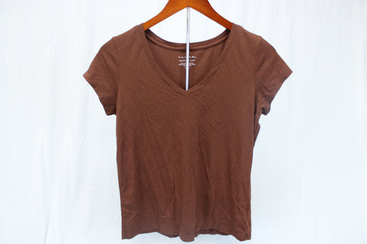 Tahari v-neck classic t-shirt, brown, Women's M