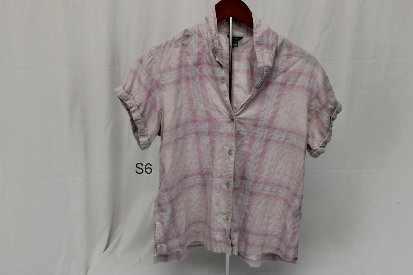 Eddie Bauer Women's Short Sleeve Plaid Button up Shirt, Size M