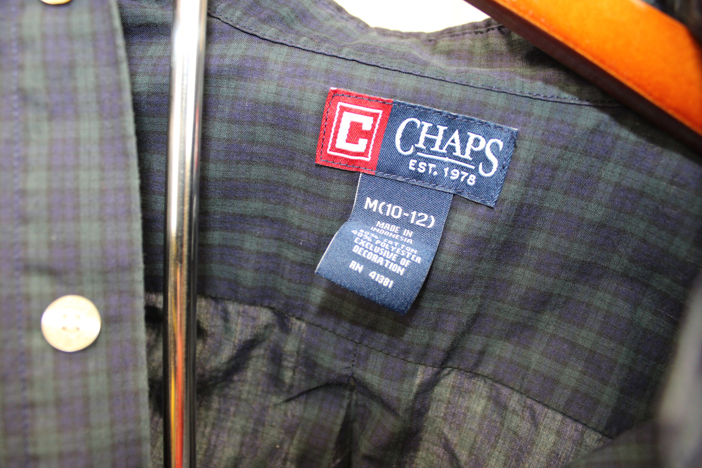 Chaps Long Sleeved Button Up Plaid Boys Shirt, Size M