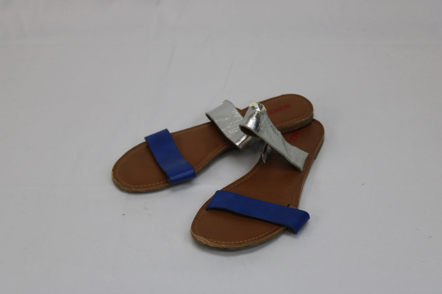 Bongo leather slide, metallic/navy. Women's 10