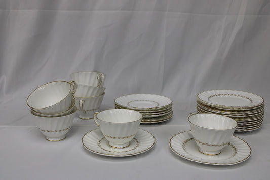 Royal Doulton "Adrian" antique tea set circa 1978, full set of 10 bread plates, 8 tea saucers, 8 teacups