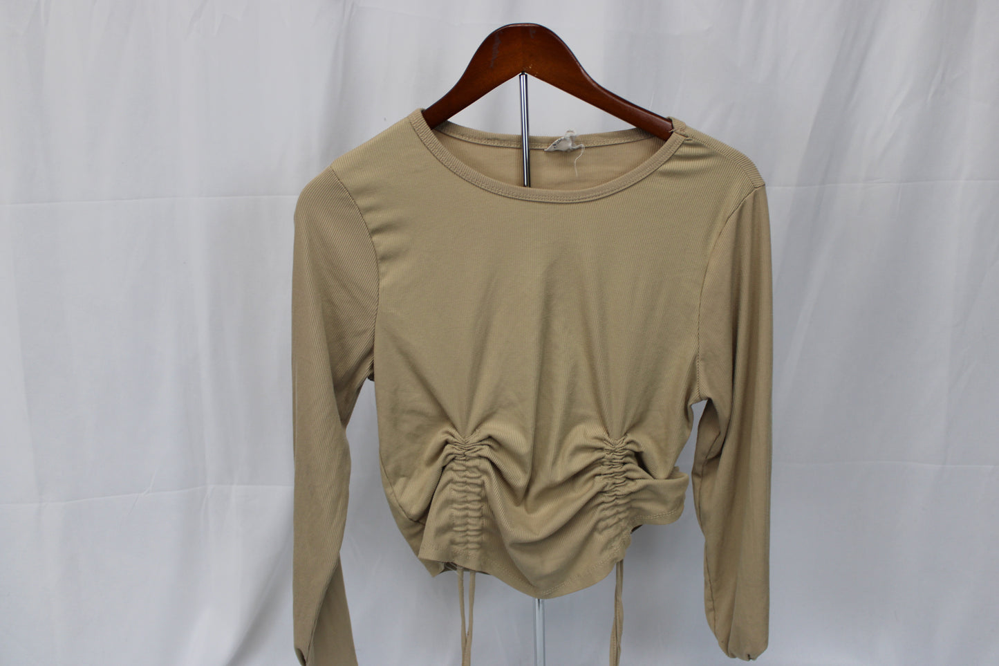 One Step Up cropped, ribbed long sleeve blouse, beige, Women's XL