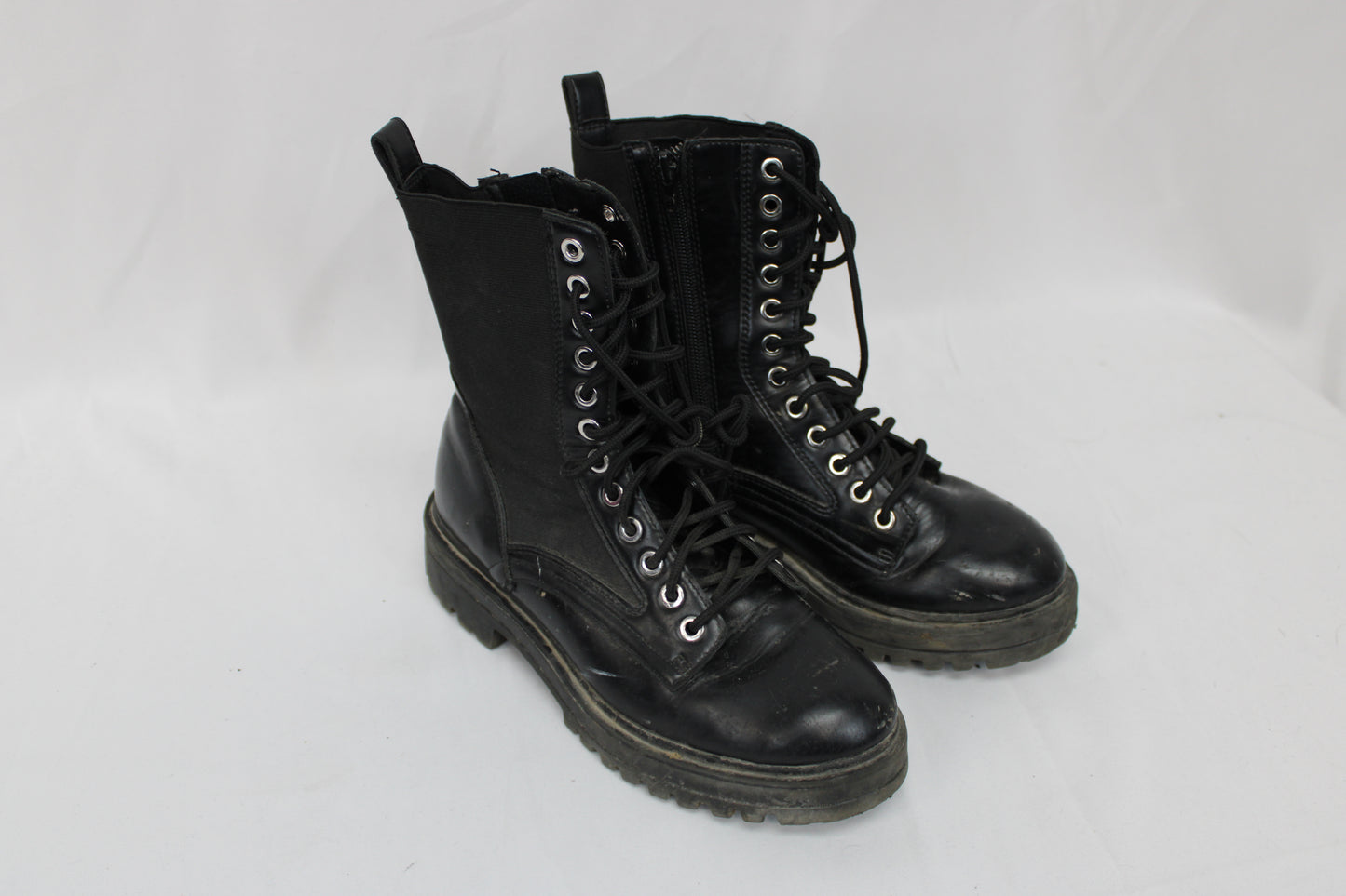 No Boundaries zip enclosure synthetic leather combat boot, blk, Women's 7