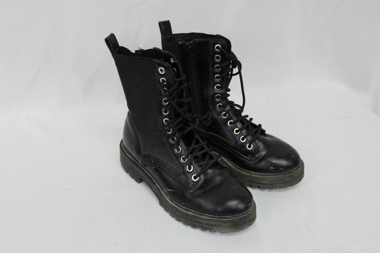 No Boundaries zip enclosure synthetic leather combat boot, blk, Women's 7