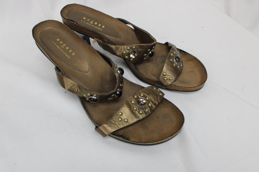 Axcess full grain leather cork midsole, heeled sandal, bronze, Women's 11