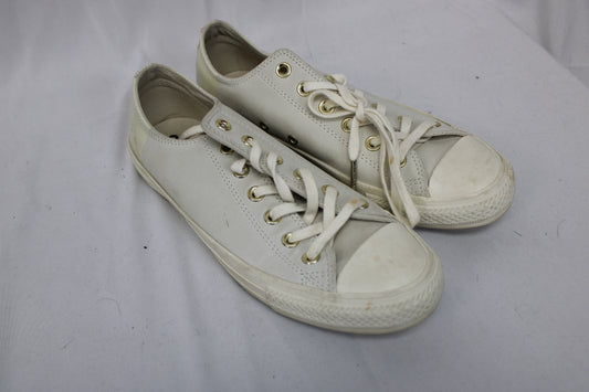 Converse All Star classic low top sneaker, white leather upper, Women's 8.5