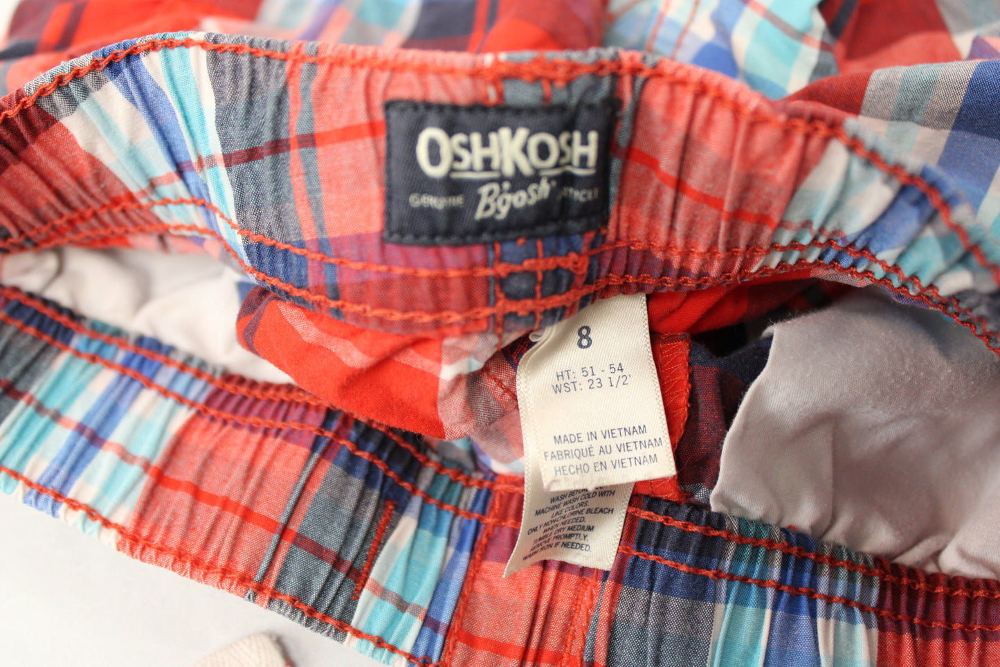 Osh Kosh classic cotton plaid shorts, navy/red, Boy's 8