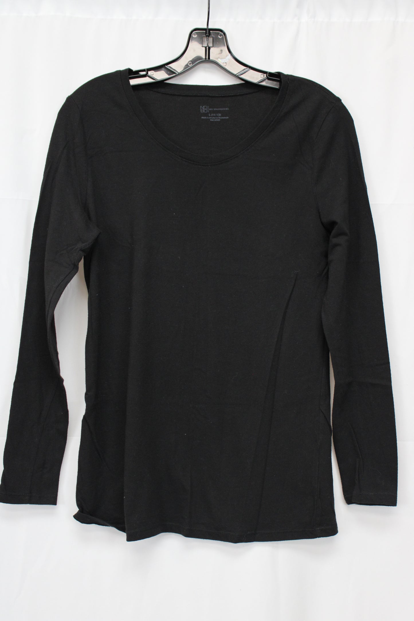 No Boundaries long sleeve cotton blouse, blk, Women's L