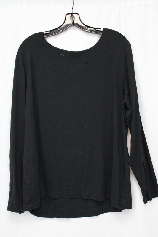 Lane Bryant long sleeve cotton blouse, blk, Women's 18/20
