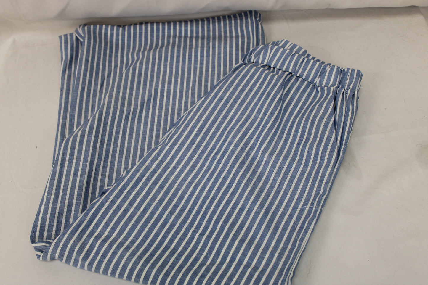 Polyester wide leg trouser pants, blue striped, Women's XXL