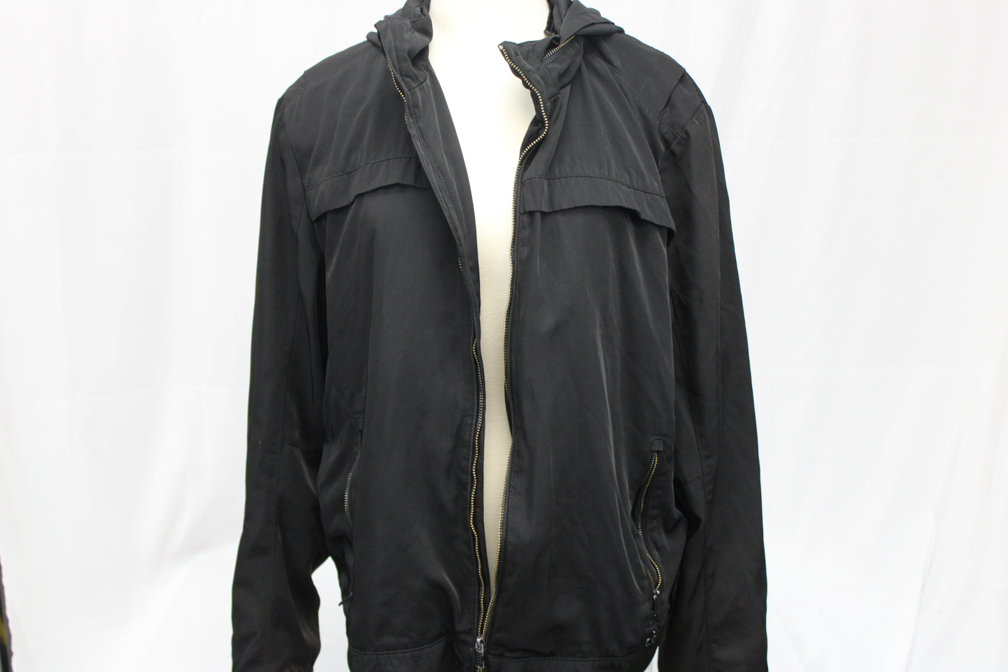 Calvin Klein nylon bomber jacket with hood, black, Women's XL