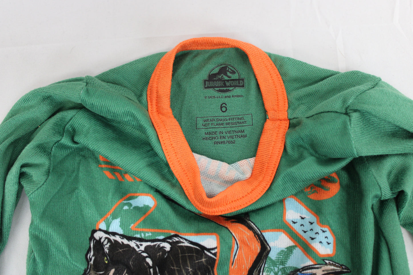 Jurassic World Dinosaur Pajama Shirt, Green/Orange, Youth 6